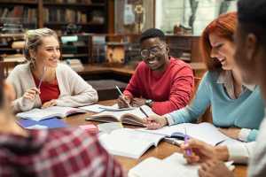 College kids studying together at a table