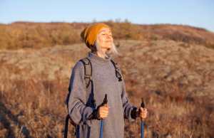 White woman hiking in the backcountry