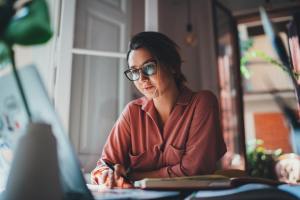 Woman working on a computer